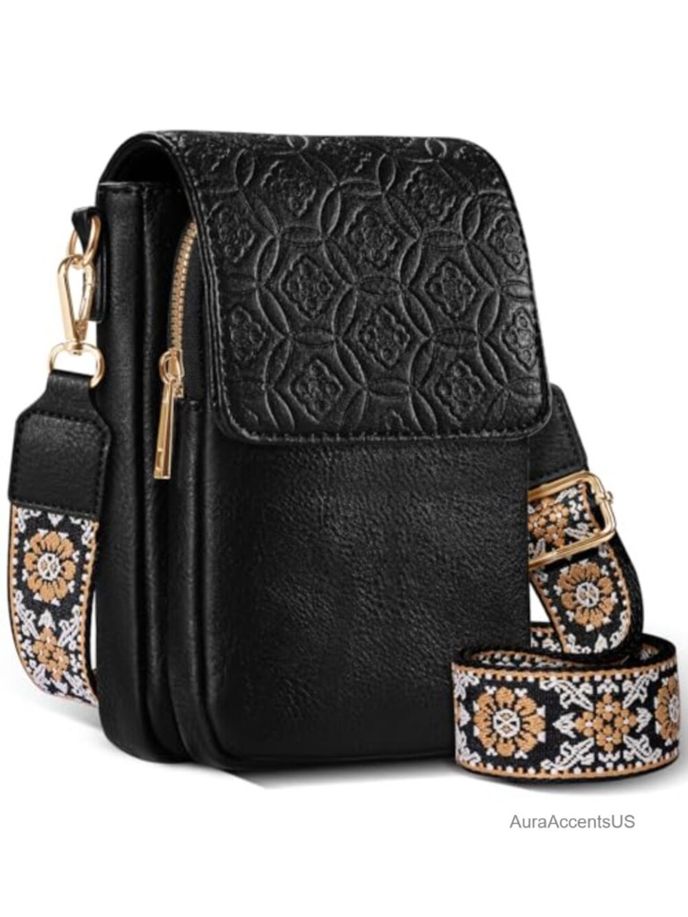 Vegan Leather Crossbody Bag with Guitar Strap Adjustable Wide Strap